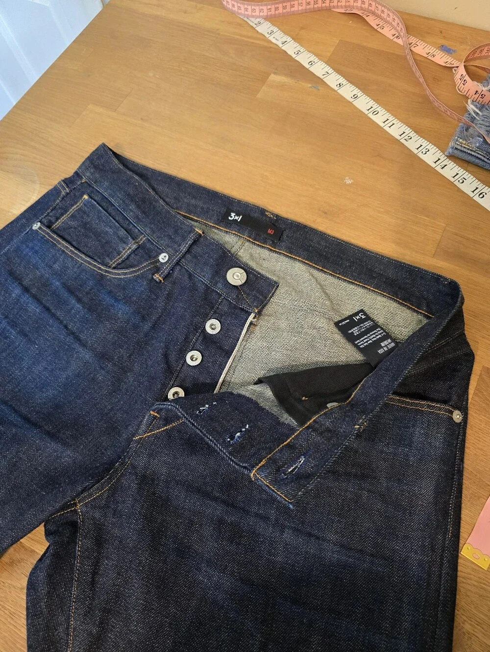 3x1 NYC Selvedge Denim Jeans Made in USA Dark Wash Cuffed Straight Leg Size 33